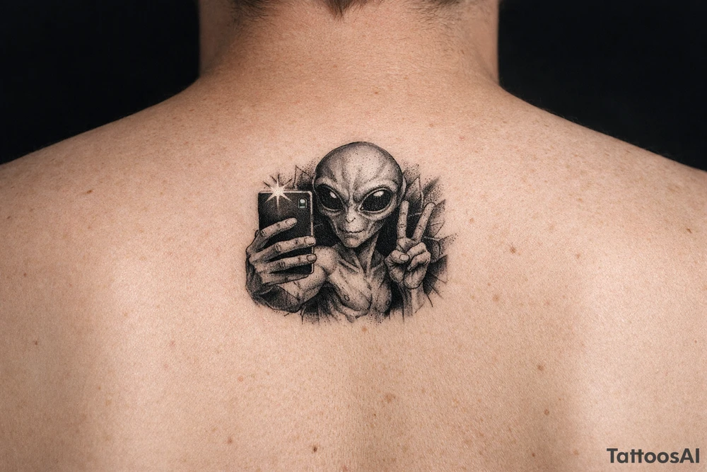 Alien taking a selfie tattoo idea