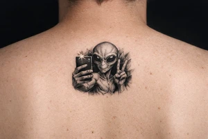 Alien taking a selfie tattoo idea