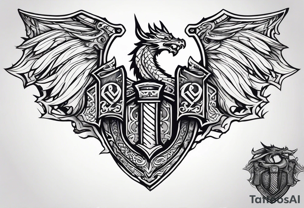 Valhalla sword shield dragon axe valkyrie tattoo idea