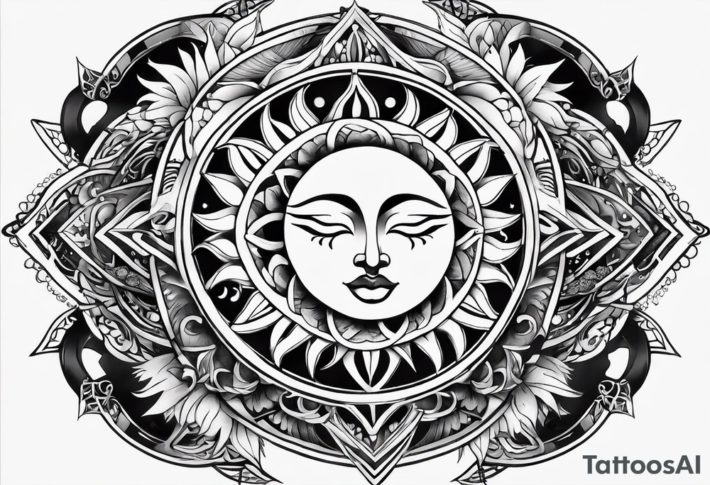 Sun and moon sternum tattoo idea