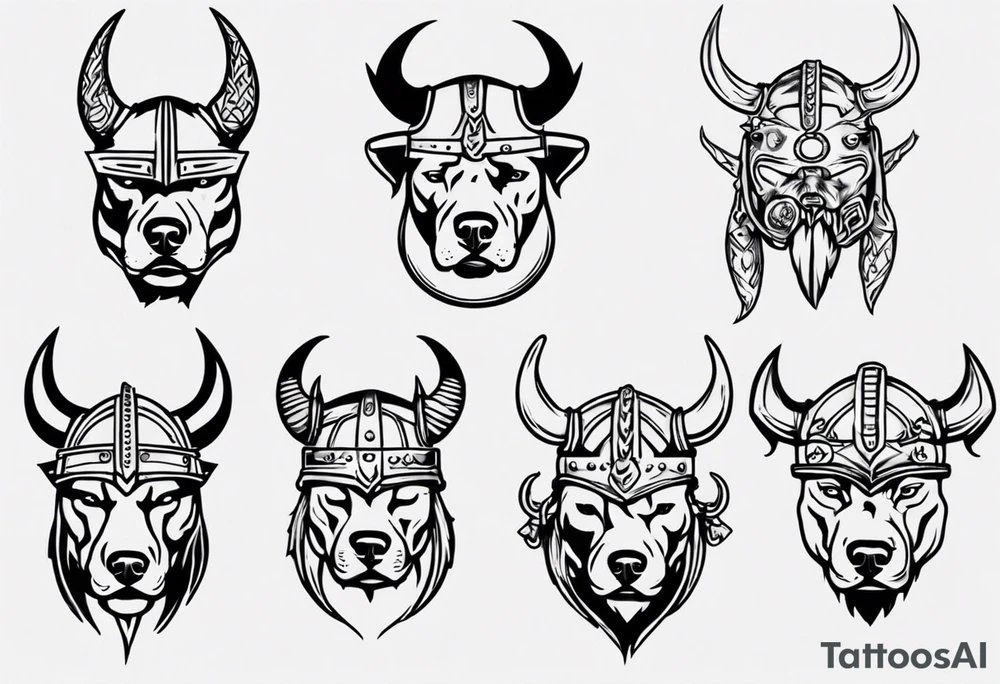 Pitbull wearing a viking helmet tattoo idea