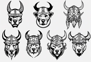 Pitbull wearing a viking helmet tattoo idea