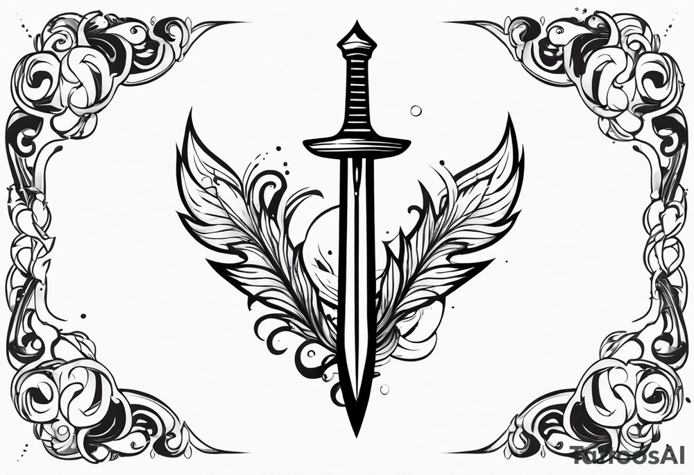 Feminine magical dagger with a splash of water swirling around it upwards tattoo idea