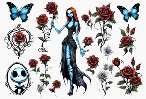 Nightmare before Christmas Sally. With a blue butterfly holding a flower tattoo idea