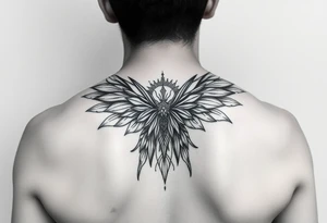 maximalist, cyber sigilism, organic touches, back tattoo, whimsical, witchy, hippie, fairy wing like, maximalistic, very very complex and big, detailed tattoo idea