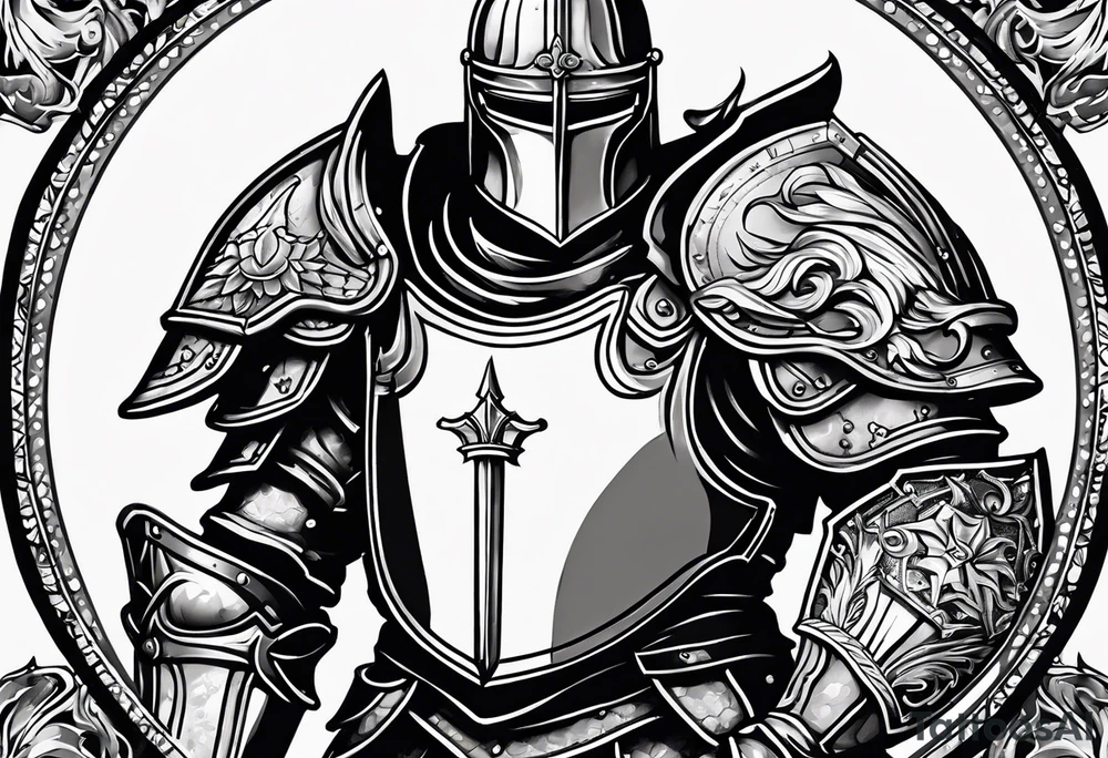 knight in heavy armor with clock tattoo idea