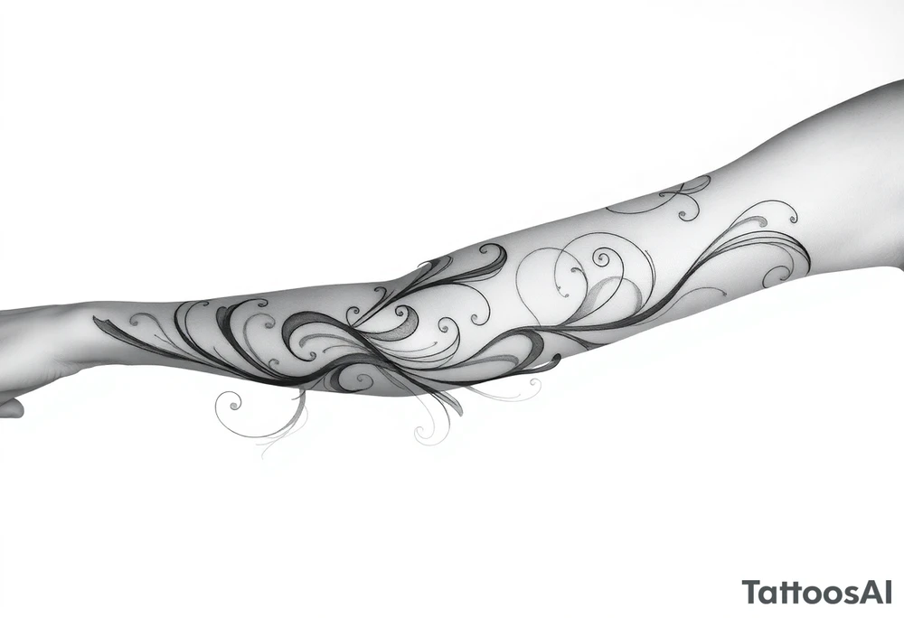 Ethereal Celestial dreamy swirling design elements that are daintily flowing like light wispy smoke tattoo idea