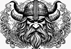 Make a viking tattoo use the triple horns symbol and viking art tattoo idea