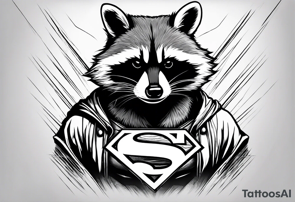 raccoon wearing a Superman t-shirt tattoo idea