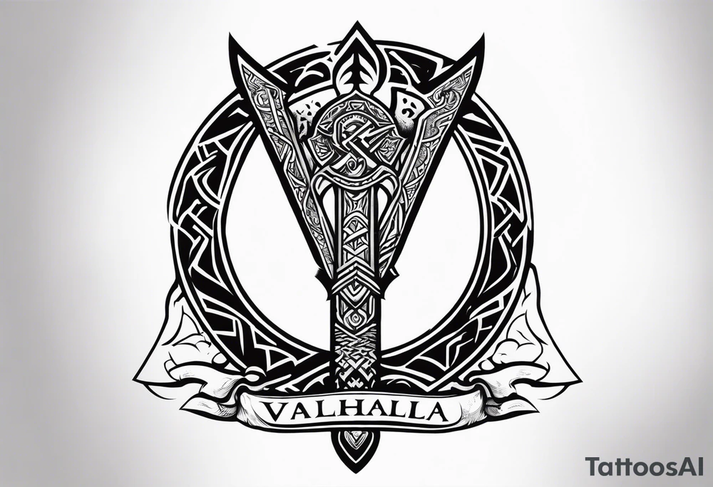Valhalla sword 
 dragon axe Valknut tattoo idea