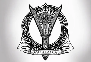 Valhalla sword 
 dragon axe Valknut tattoo idea