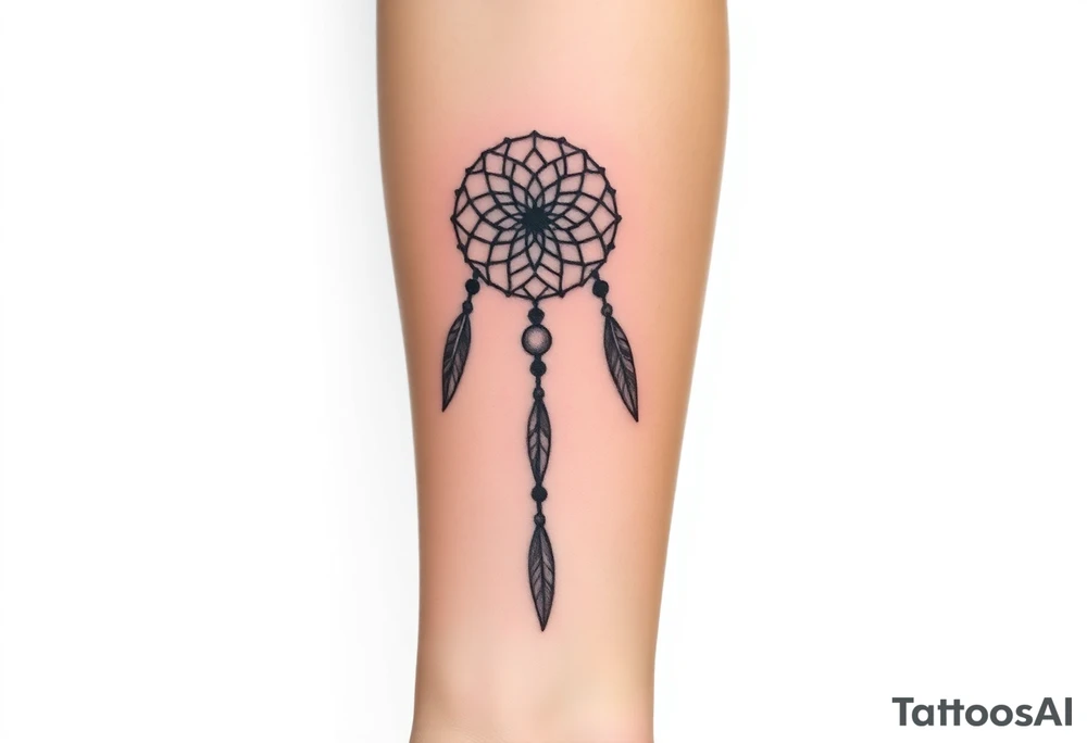native dreamcatcher with flowing feathers and sacred beads tattoo idea