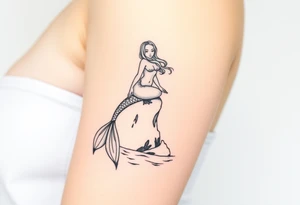 mermaid above water sitting on rock with tail in water tattoo idea
