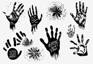 Handprint with words “Everything is Quiet Now” tattoo idea