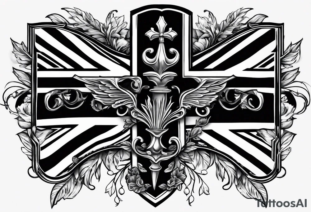 union jack key leaves tattoo idea