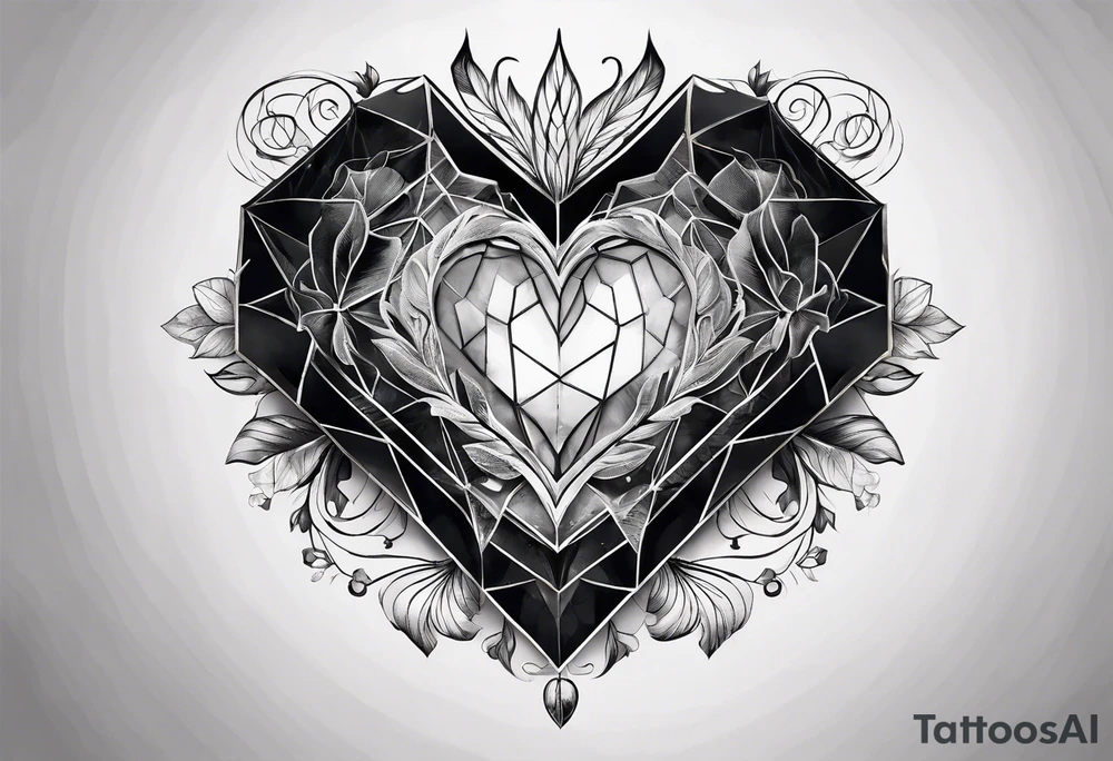 black hexagon heart with dark background tattoo idea