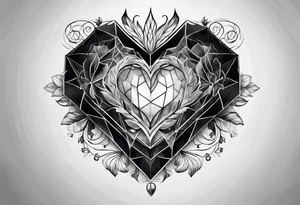 black hexagon heart with dark background tattoo idea