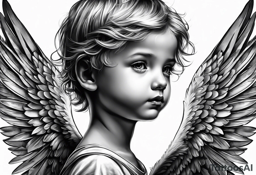 Littl angel kid, roman style tattoo idea