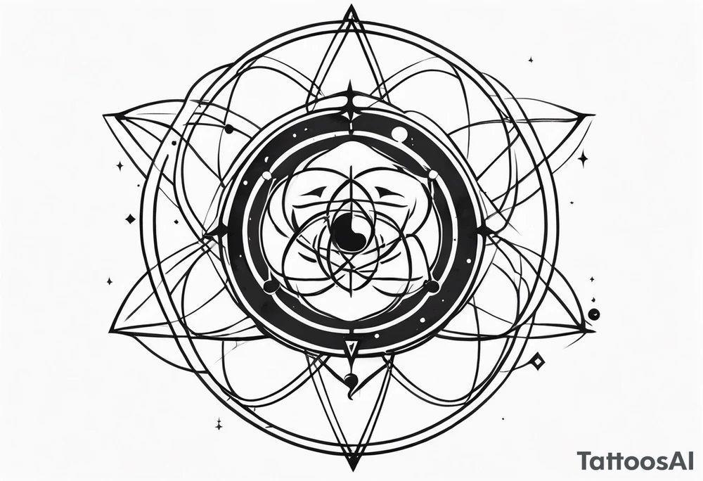 quantum atom with spiritual elements tattoo idea