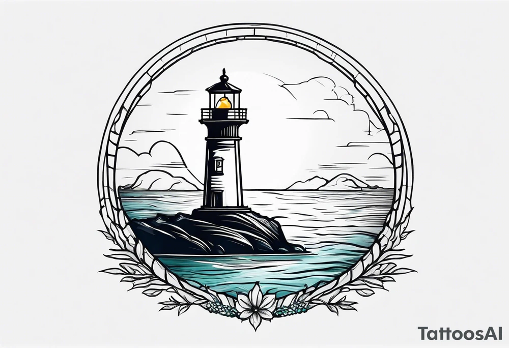 farol no oceano em mar agitado com desenho bem delicado tattoo idea