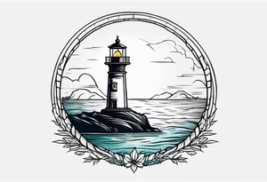 farol no oceano em mar agitado com desenho bem delicado tattoo idea