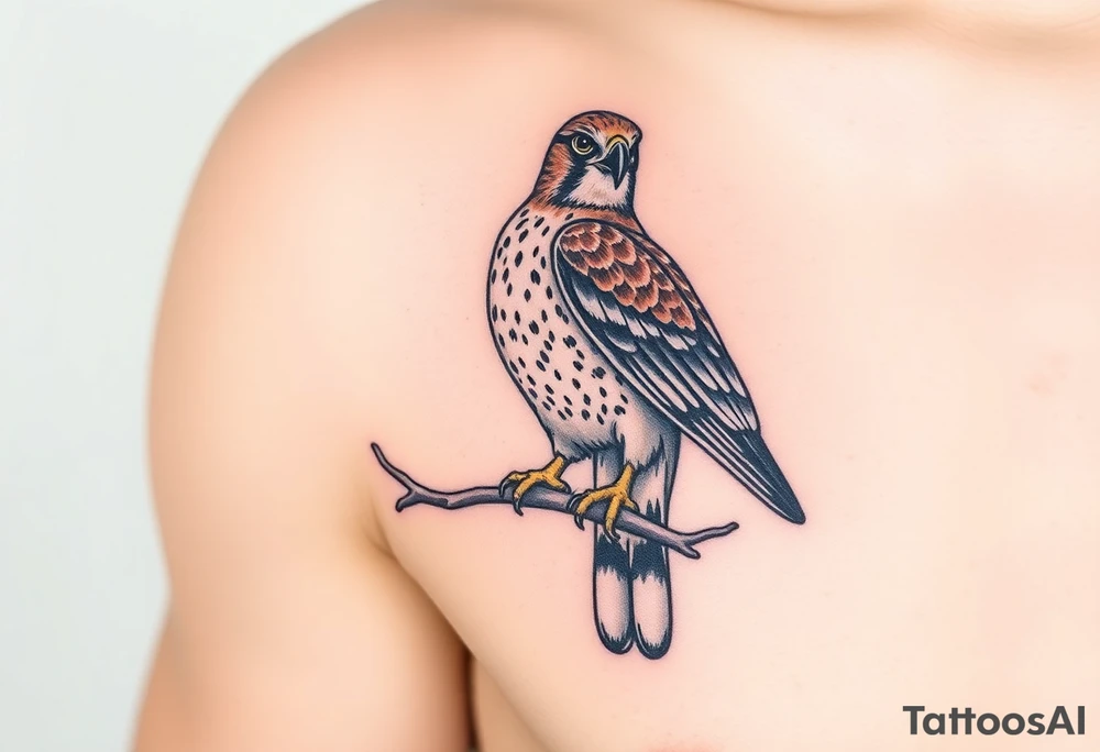 Sparrowhawk sitting on a branch tattoo idea
