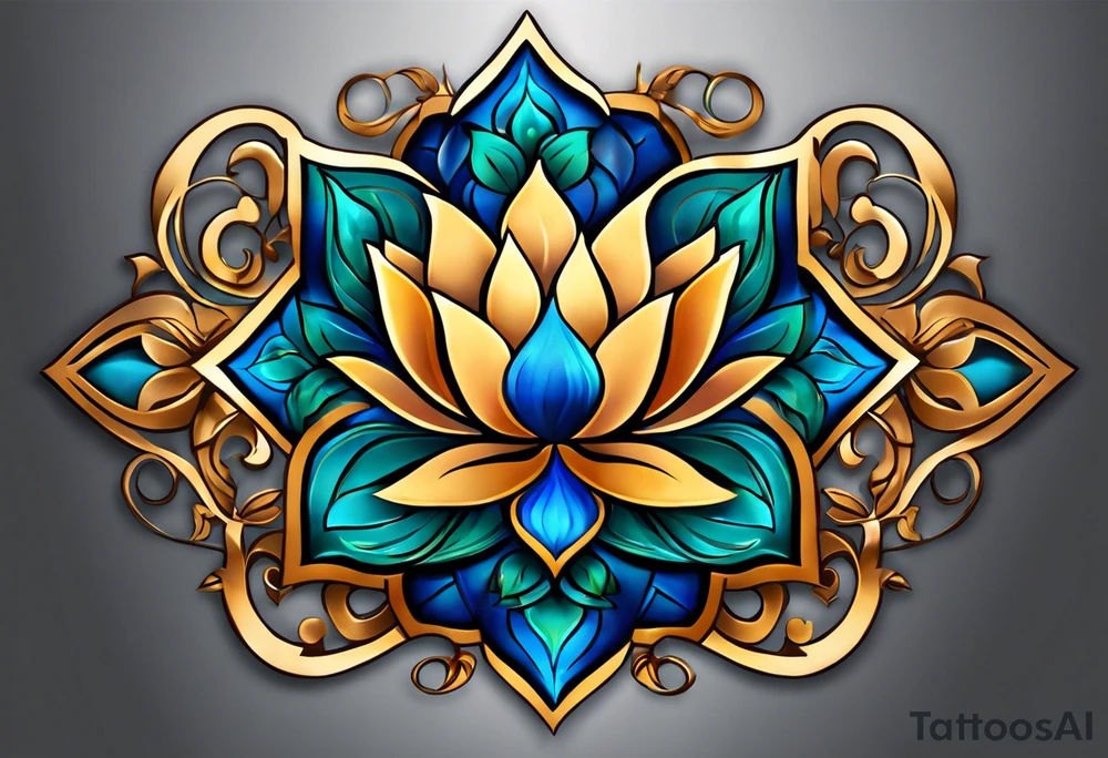 Make a strong looking combination of a lotus flower, stone, a science helix and a Greek delta that will take up the upper left portion of my back. you will in addition to the lotus’s leaves a rocky area to symbolize strength, a helix to symbolize resiliency and a Greek delta to symbolize transformation. The tattoo should overall represent resiliency and strength and present a strong, firm foundation that displays strength in the face of trauma. Make sure to also be able to identify the rock, the helix and the delta symbol separately and not mixed together as each element is important tattoo idea