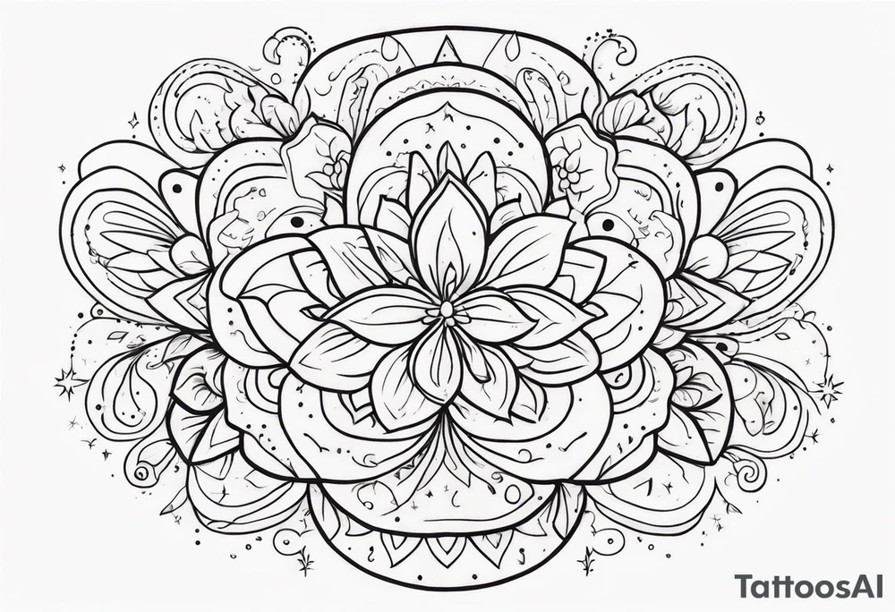 mexican fine line floral with stars, swirls, dots tattoo idea