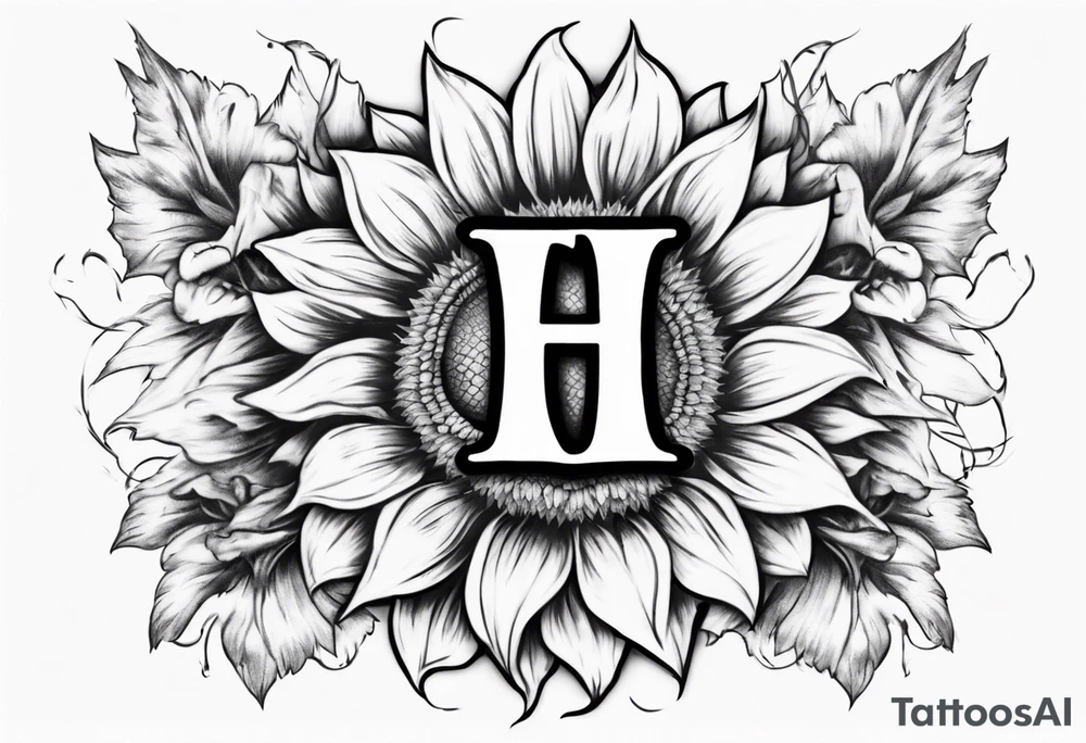 Tattoo combining the letters E and H with a sunflower image tattoo idea