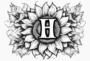 Tattoo combining the letters E and H with a sunflower image tattoo idea