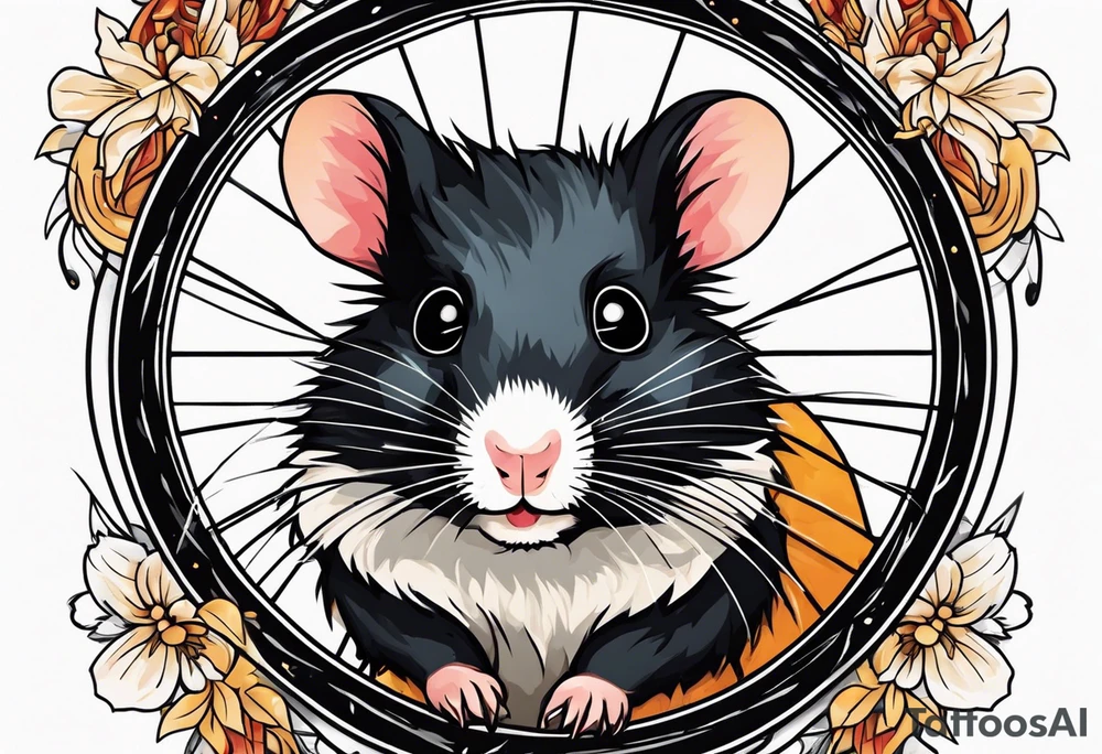 A black hamster running in his wheel tattoo idea