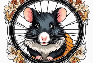 A black hamster running in his wheel tattoo idea