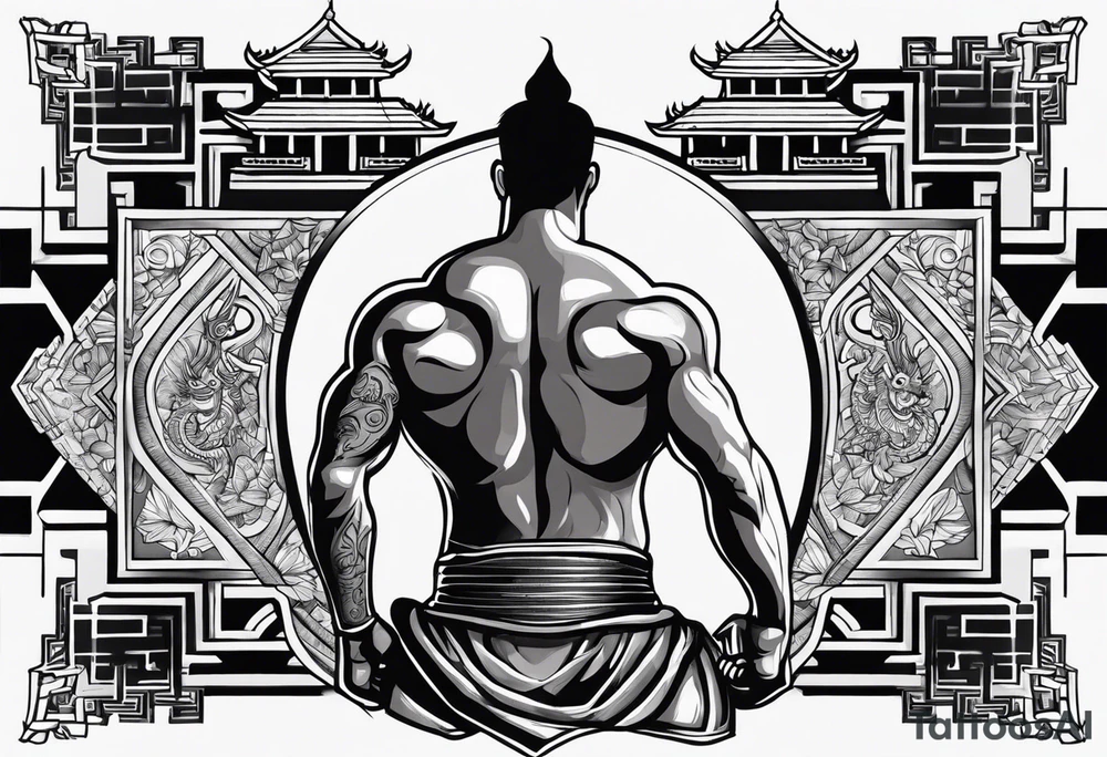 back tattoo 
muay thai temple tattoo idea