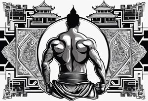 back tattoo 
muay thai temple tattoo idea