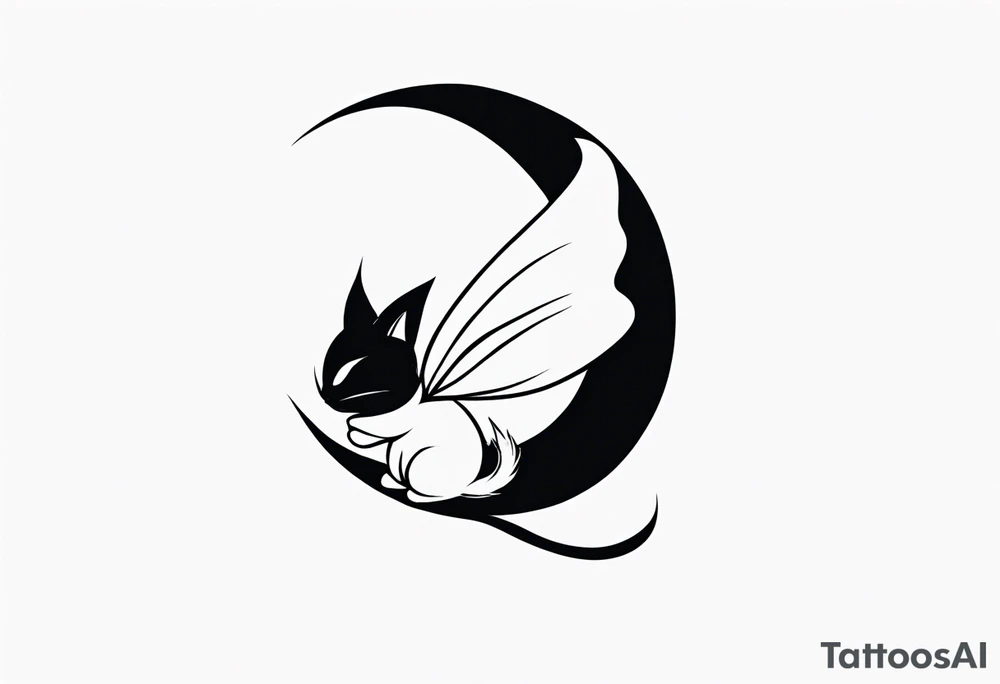 A fairy with a tail inspired by the logo of the show called Fairy Tail in a fetal position leaning in no additional ears or background tattoo idea