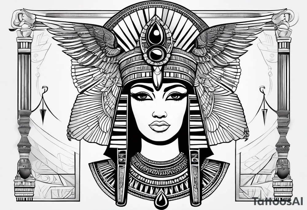 black and white Egyptian goddess Isis tattoo idea