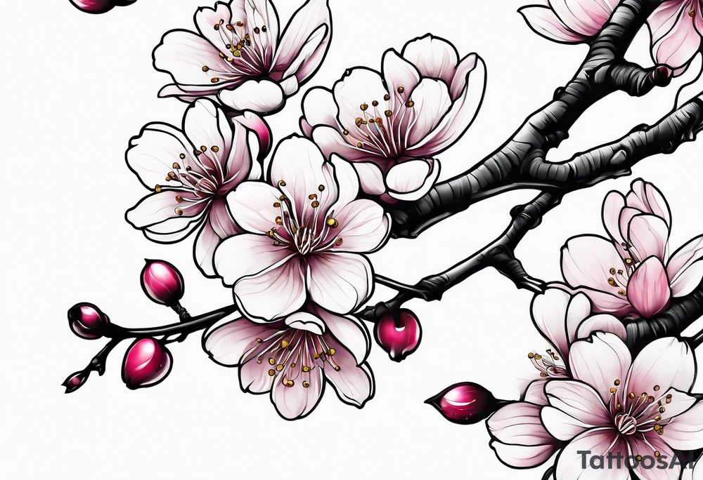cherry blossoms with buds along branch tattoo idea
