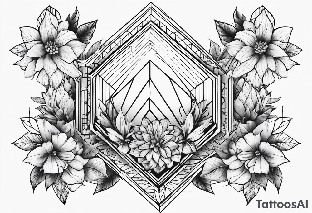 floral geometric shaped into a point tattoo idea