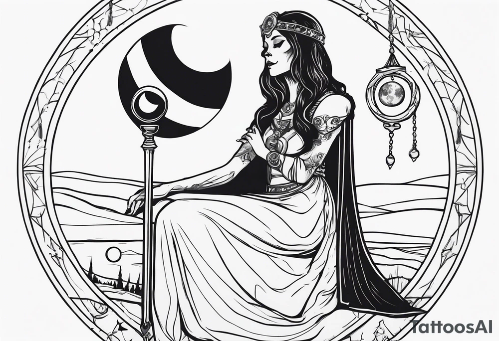 High priestess as a skeleton with moon tarot card tattoo idea