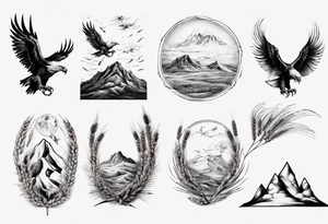 mountains wheat eagle tattoo idea