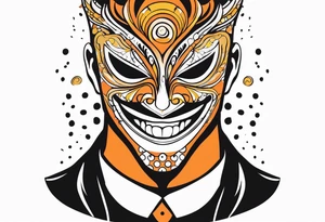 Laughing Male masquerade mask with orange and black circles tattoo idea
