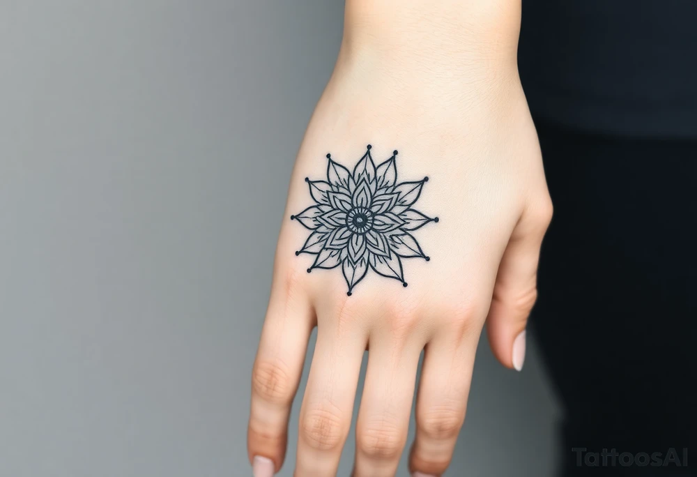 Lotus mandala extends into back of hand tattoo idea