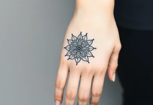 Lotus mandala extends into back of hand tattoo idea