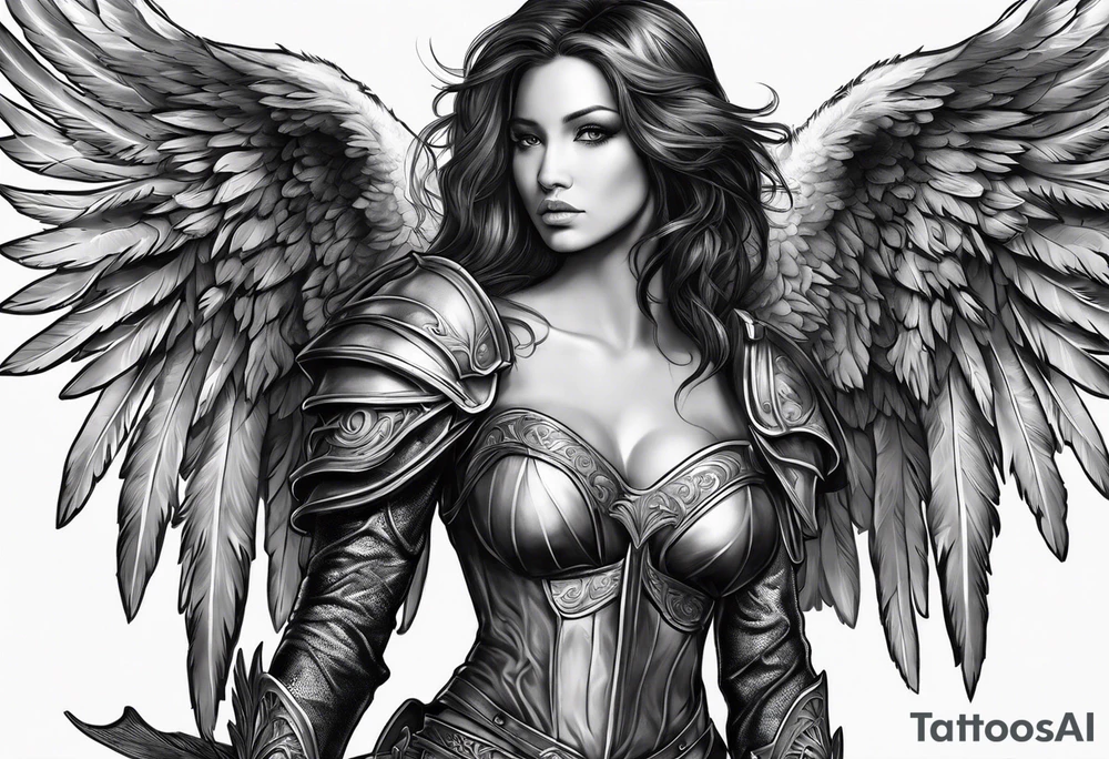 Female dark angel with sword tattoo idea