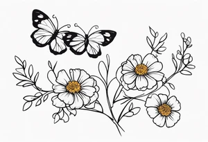 Small Butterflies with marigolds on a vine tattoo idea
