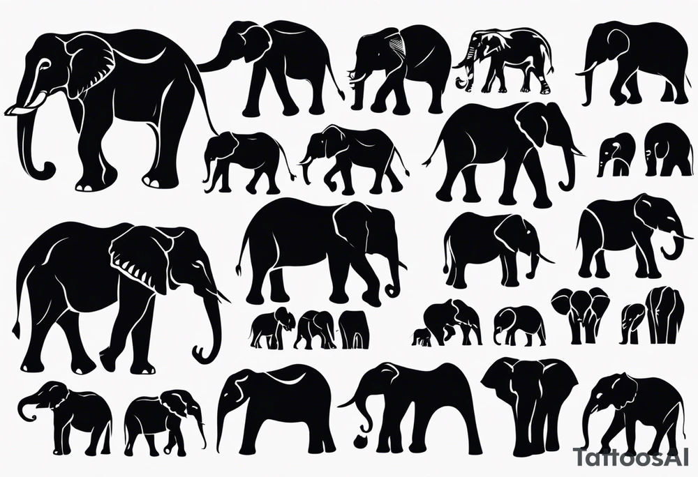 Minimalistic, fully black side silhouette of an elephant tattoo idea