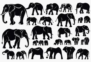 Minimalistic, fully black side silhouette of an elephant tattoo idea