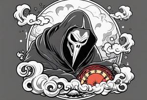 Naruto Reaper death seal, licking the life with his hand. With smoke clouds tattoo idea