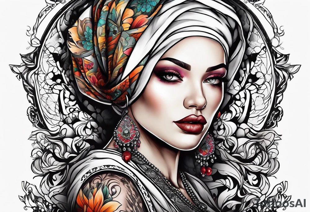 Bald woman tattoo idea