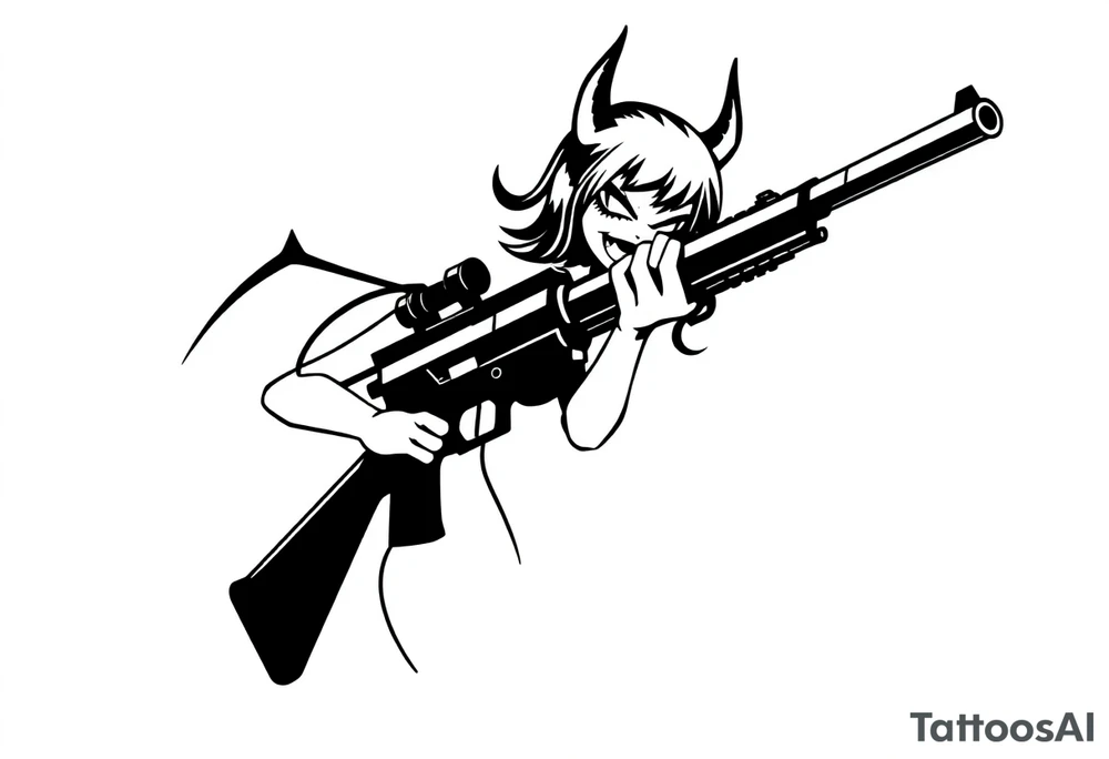 angry succubus holding gun, anime tattoo idea